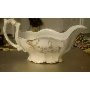 Antique Maddock Lamberton Royal Porcelain Gravy Boat Scalloped Edge Vine Design